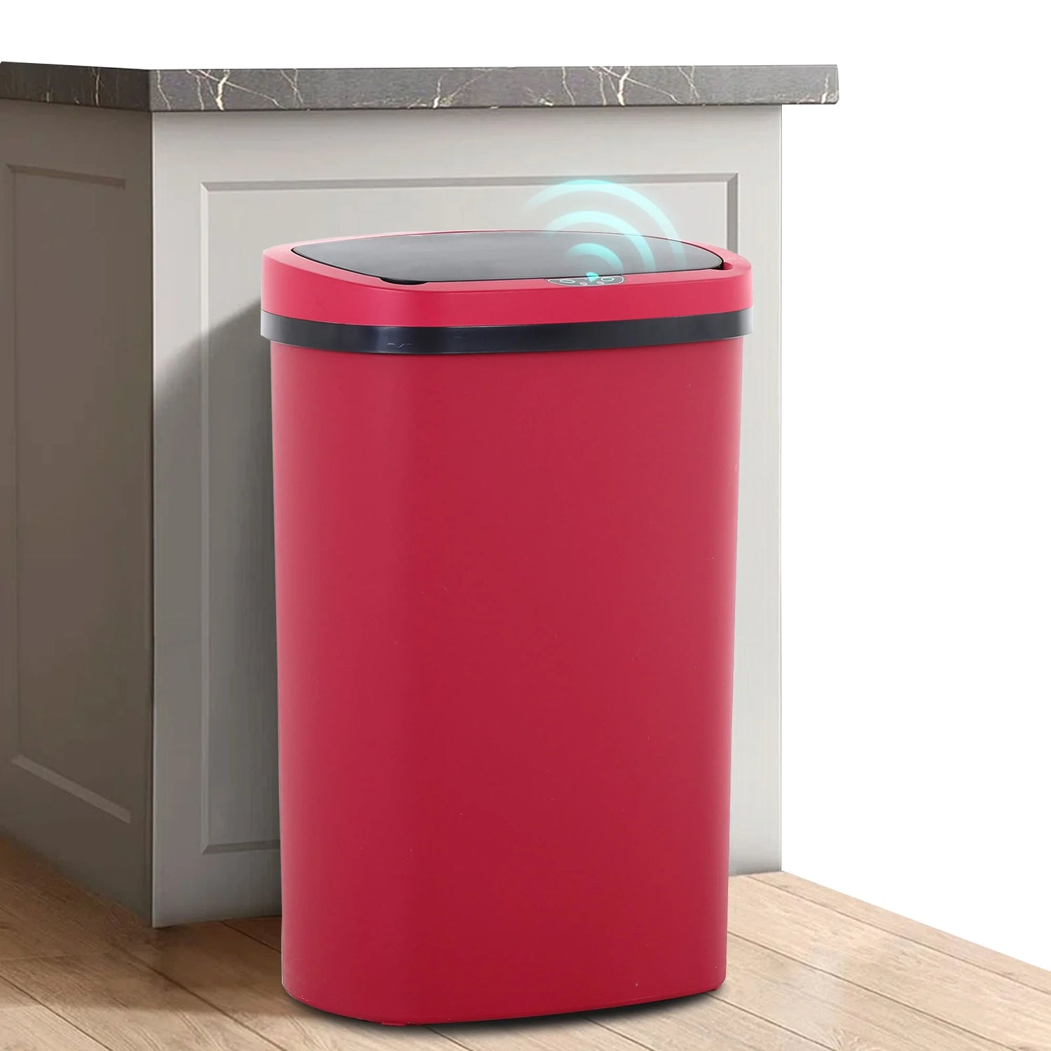 13 Gallon Garbage Can, 50 Liter High-Capacity Broken-Resistant Plastic Garbage Can with Lid Automatic Trash Cans Touchless Motion Sensor Trash Can for Home Kitchen Office (1, Red)