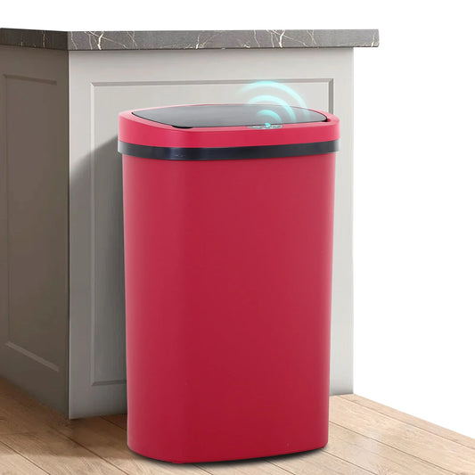 13 Gallon Garbage Can, 50 Liter High-Capacity Broken-Resistant Plastic Garbage Can with Lid Automatic Trash Cans Touchless Motion Sensor Trash Can for Home Kitchen Office (1, Red)