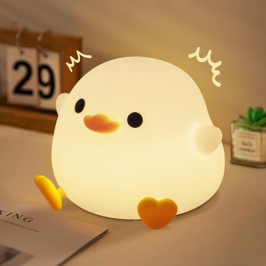 FAMIDUO Dodo Duck Lamp, Cute Pea Duck Night Light, 2 Levels Dimmable Ducky Night Lamp, LED Squishy Animal Light for Kids Sleep, Rechargeable Bedside Touch Silicone Lamp, College Dorm Decor Gift Toy