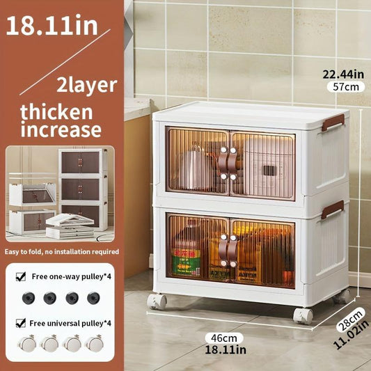 2/3/4/5 Tier Foldable Storage Box, Stackable Storage Box Front Opening with Lid, Door, Wheels, Storage Cabinet Plastic, Foldable Storage Cabinet Organiser Cover